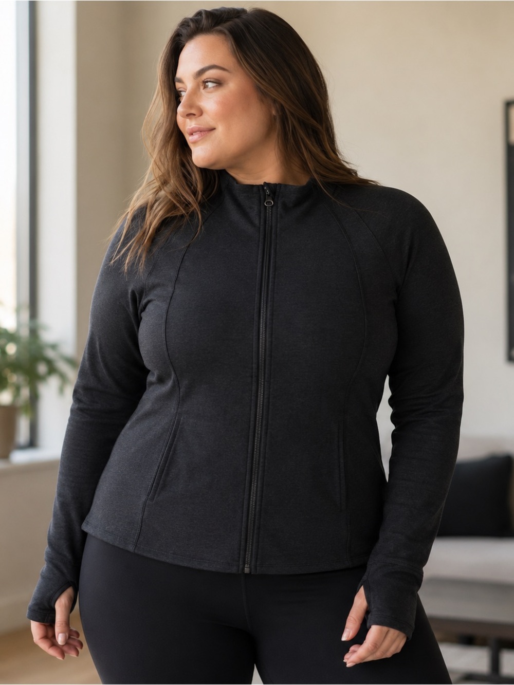 Yogalicious Lux Jacket XXL NWT Black Zip Pockets Cropped Thumbhole Stretch Light